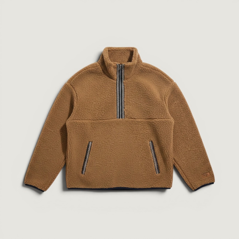 UGG Tasman Fleece Half Zip Pullover‎ Sweatshirt Brown Medium